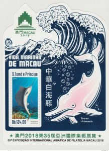 2018 Sao Tome Principe Mi. Bl. ? Foil Marine Life Macau Wildlife Dolphin Fish-