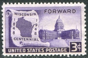 957 3c Wisconsin Centennial  Mint  NH OG  VF