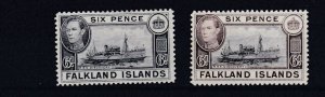 FALKLAND ISLANDS  1938 - 50 SG  155 - 156  2 X 6D VALUES MH 