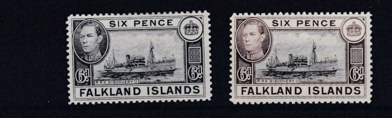 FALKLAND ISLANDS  1938 - 50 SG  155 - 156  2 X 6D VALUES MH 