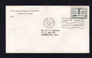 Canada #382 (1958 Nova Scotia issue) addressed non-cachet FDC