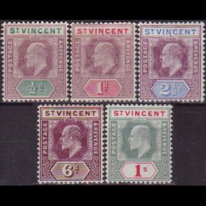 ST.VINCENT 1904 - Scott# 82-6 King Edward VII 1/2p-1s LH