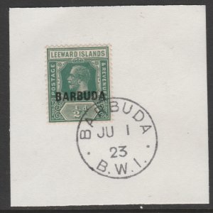 BARBUDA 1922 KG5  1/2d on piece with MADAME JOSEPH  POSTMARK