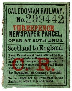 (I.B) Caledonian Railway : Newspaper Parcel 3d (Scotland to England) 