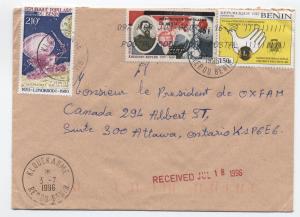 1996 Benin cover to Oxfam Canada 3 stamps [L.46]