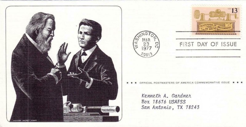 1977, Centennial of Sound Recording, FDC (D6571)