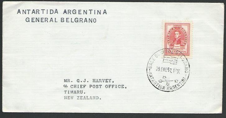 ARGENTINE ANTARCTIC 1957 cover General Belgrano base.......................12892