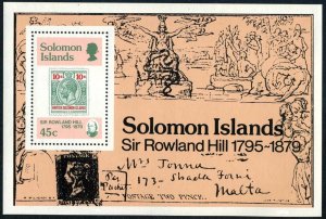 Solomon Islands 396, MNH. Mi 384 Bl.6. Sir Rowland Hill, 1979. Stamp on Stamp.