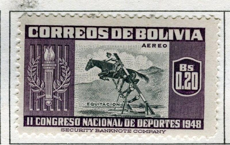 BOLIVIA;  1951 Air Sporting pictorial issue fine Mint hinged $0.20 value