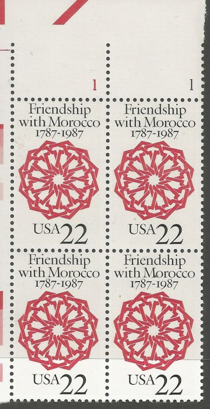 US  2349  MNH,  PLATE BLOCK,  FRIENDSHIP WITH MOROCCO