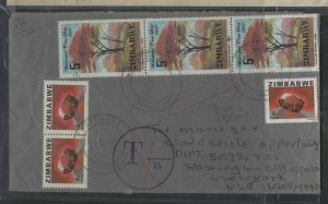 ZIMBABWE COVER (PP1003BB)  1982 GEMSTONE 4CX3+TREE 5CX3 TAXED COVER TO USA 