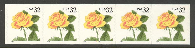 U.S. 3054 32-cent Rose Coil, PNS5, MNH, Plate # 5666