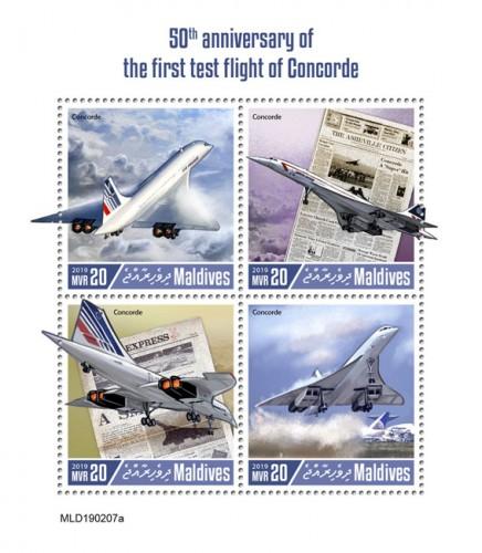 MALDIVES - 2019 - First Test Flight of Concorde  - Perf 4v Sheet - MNH