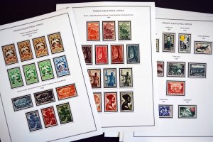 COLOR PRINTED FRENCH EQT. AFRICA 1936-1958 STAMP ALBUM PAGES (30 illustr. pages)