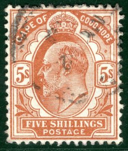 South Africa COGH KEVII High Value SG.77 5s Brown-Orange (1903) Used GRBLUE118