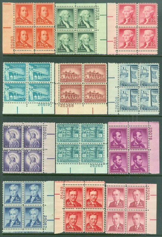 EDW1949SELL : USA 1954-68 Scott #1030-52 Complete Plate Blocks. Very Fine, MNH.