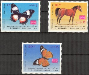 {Y142} Yemen Horses Butterflies Set of 3 MNH**