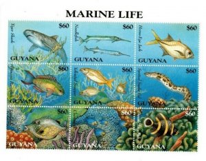 Guyana - 1995 - Marine Life - Sheet Of 9 Stamps - MNH