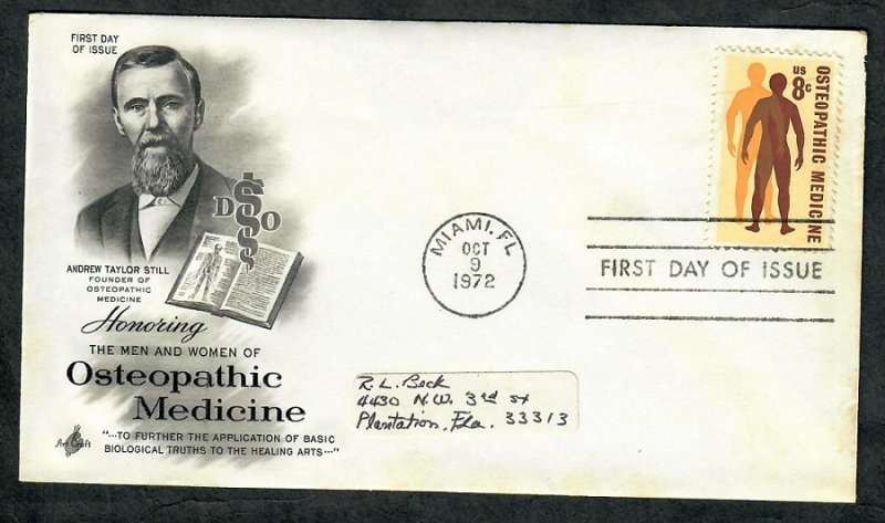 1469 Osteopathic Medicine ArtCraft FDC with address label