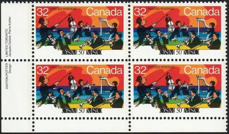 MUSIC = ORCHESTRA, MONTREAL = Canada 1984 #1010 MNH LL BLOCK OF 4