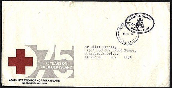 NORFOLK IS 1990 Red Cross commem Official mail cover to NSW.............94005W