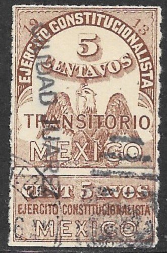 MEXICO CIVIL WAR 1913 5c Revenue with Talon CIUDAD JUAREZ RV21 Used