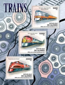 GUINEA - 2012 - Trains - Perf 3v Sheet - Mint Never Hinged