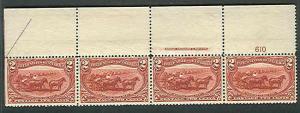 US #286 2¢ copper brown, Plate No. Imprint Strip of 4,