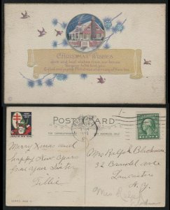 US #498 Christmas House on POSTCARD, with 1920 Seal,   SUPER FRESH CARD!