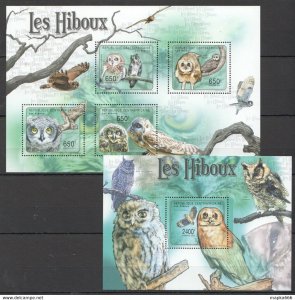 2011 Central Africa Fauna Birds Owls Les Hiboux Kb+Bl ** Ca1048