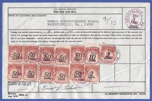 USA 1980 POSTAGE DUE BILL with 13 Postage Dues 50c x 10, 10c, 2c x 2