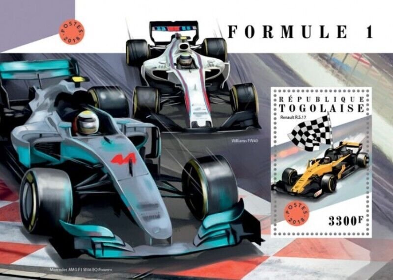 Togo - 2018 Formula 1 Racing Cars - Stamp Souvenir Sheet - TG18323b