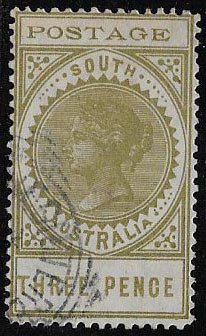 South Australia, SC 121, three pence, used