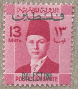 Egypt 1949 13m Farouk with PALESTINE overprint, unused. Scott N8, CV $2.00