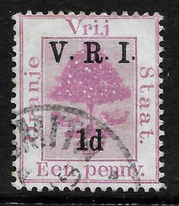 QV 1900 Orange Free State, 1d VRI on 1d purple, SG124. fine used, HARRISMITH CDS