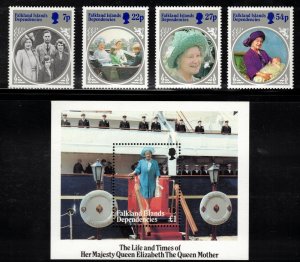 FALKLAND DEPENDENCIES 1985 Queen Mother Birthday; Scott 1L92-96, SG 129-33; MNH