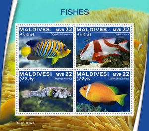 Maldives 2019 MNH Fish Stamps Fishes Red Emperor Regal Angelfish Puffer 4v M/S