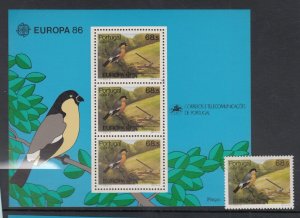 Portugal Madeira Sc 110-10a NH stamp+Souvenir Sheet of 1986 - Birds - Europa