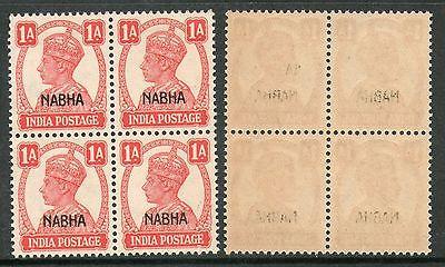 India Nabha State 1An KG VI Postage Stamp SG 108 / Sc 103 BLK/4 MNH