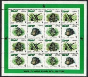 Zaire WWF Bonobo Sheetlet of 4 sets 1997 MNH SC#1466 a-d MI#1339-1342