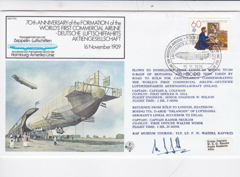 GB 1979 70th Anniv of 1st Commercial Airline FDC VGC Pilot Signed