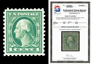 Scott 462 1916 1c Washington Perf 10 Mint Graded XF-Sup 95 LH with PSE CERT