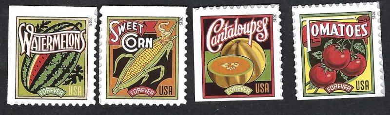 United States #5004-07 Forever (49¢) Summer Harvest.  Four bklt singles. MNH