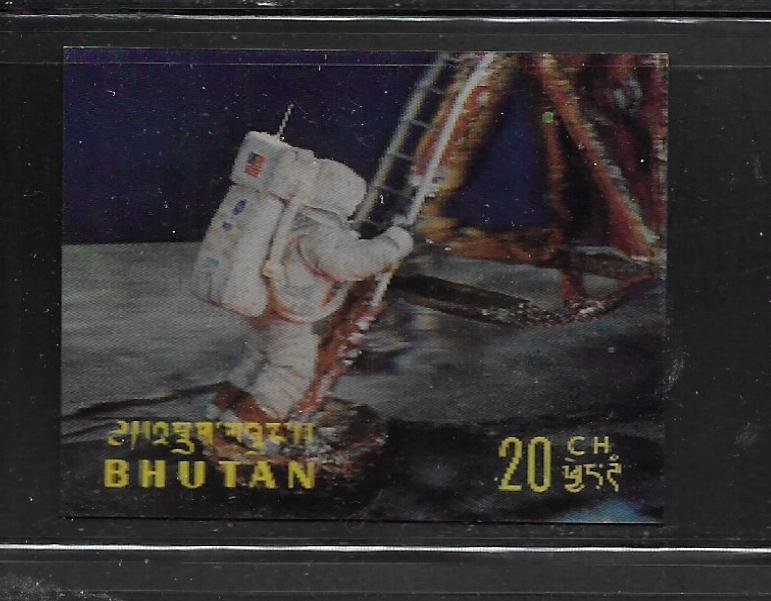 BHUTAN, 108C, HINGED, SIMULATED 3D, CONQUEST OF SPACE