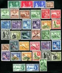 Malta #191 / #223 1937-1948 1/2D-2 Sh King George VI Issues VF MH & Used