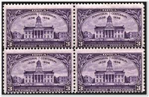 SC#838 3¢ Iowa Territory Block of Four (1938) MNH