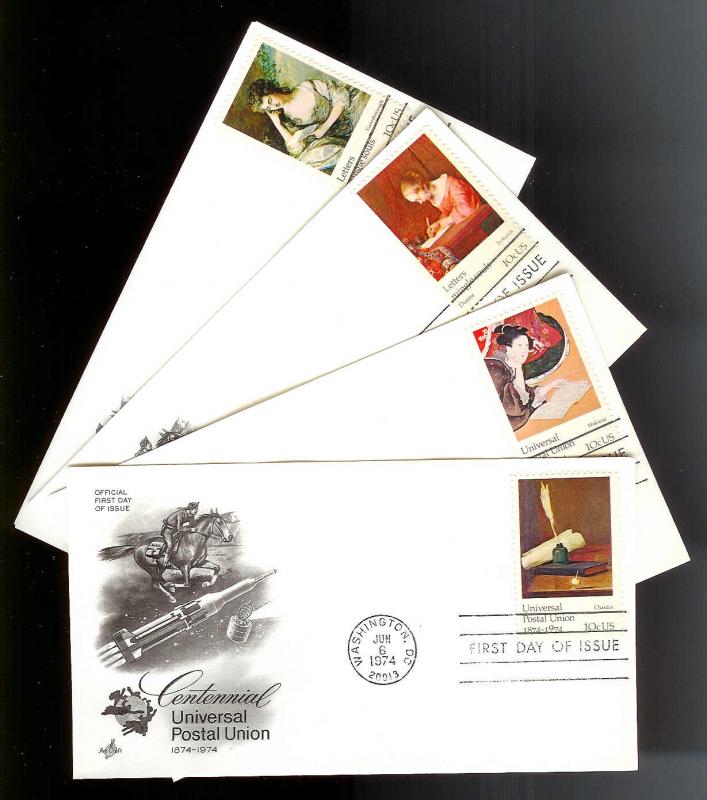 UNITED STATES FDCs (8) 10¢ UPU 1974 Artcraft