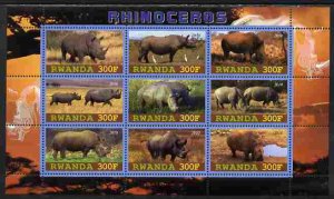 RWANDA - 2010 -  Rhinos - Perf 9v Sheet - MNH - Private Issue