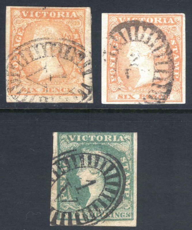 Victoria 1854 6d(x2)-2s SG 32a,32b&35 Scott 17,17a&19 VFU Cat£228($300