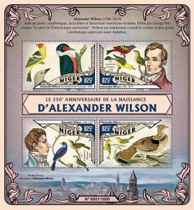 Alexander Wilson Stamps Niger 2016 MNH Birds Art Ornithology Famous People 4v MS
